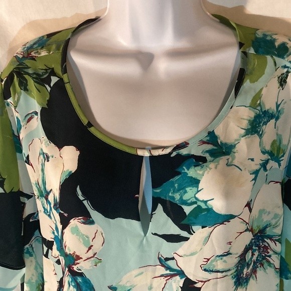 51-9 VAN HEUSEN blue green multicolor butterfly sleeve floral top L - Picture 2 of 8